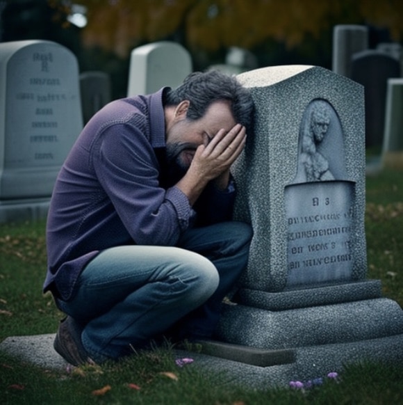 Man grieving for his lost wife